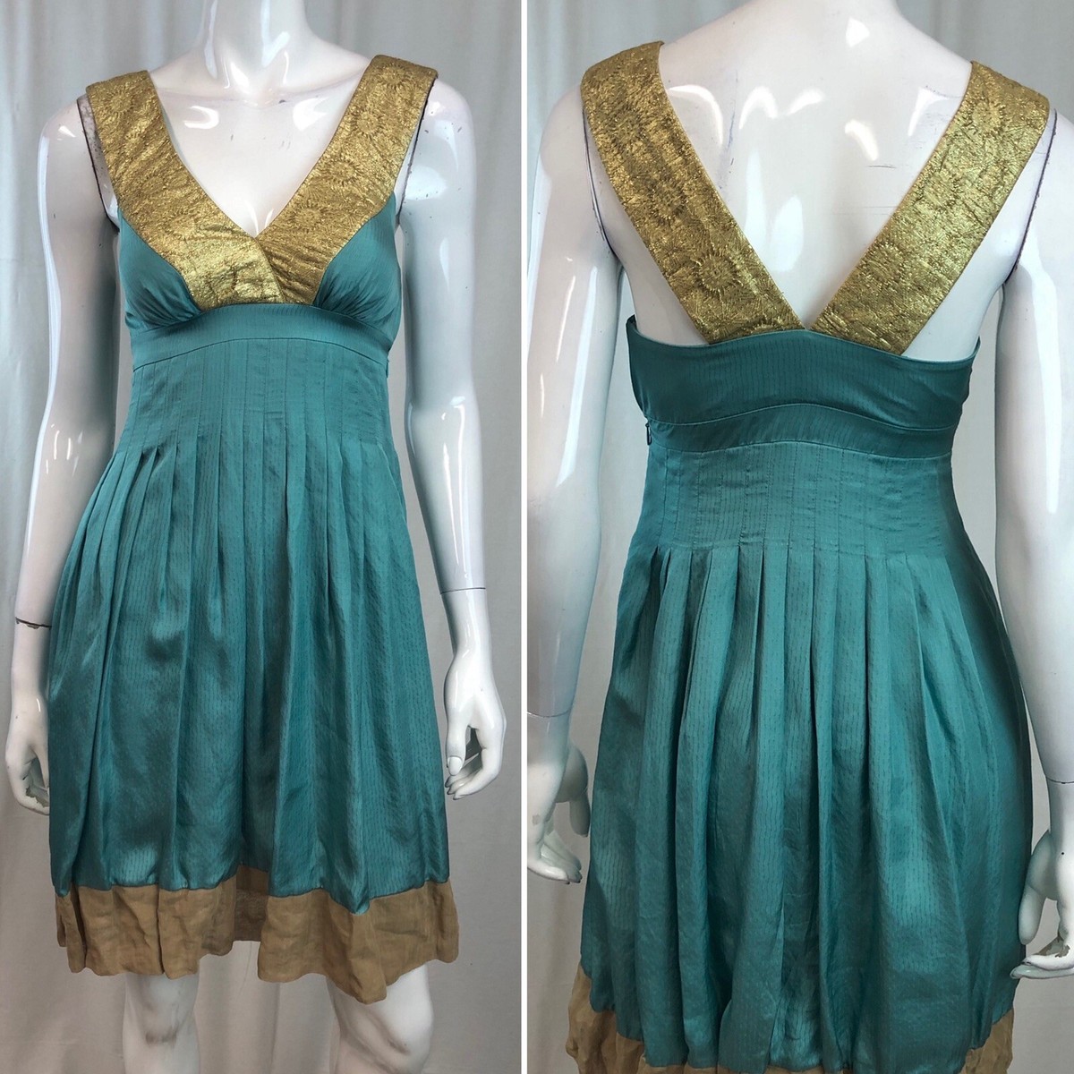 nicole miller blue and gold dress Vintage Nicole Miller Pansy Blue Spag Strap Maxi Dress with Intricate main image 0