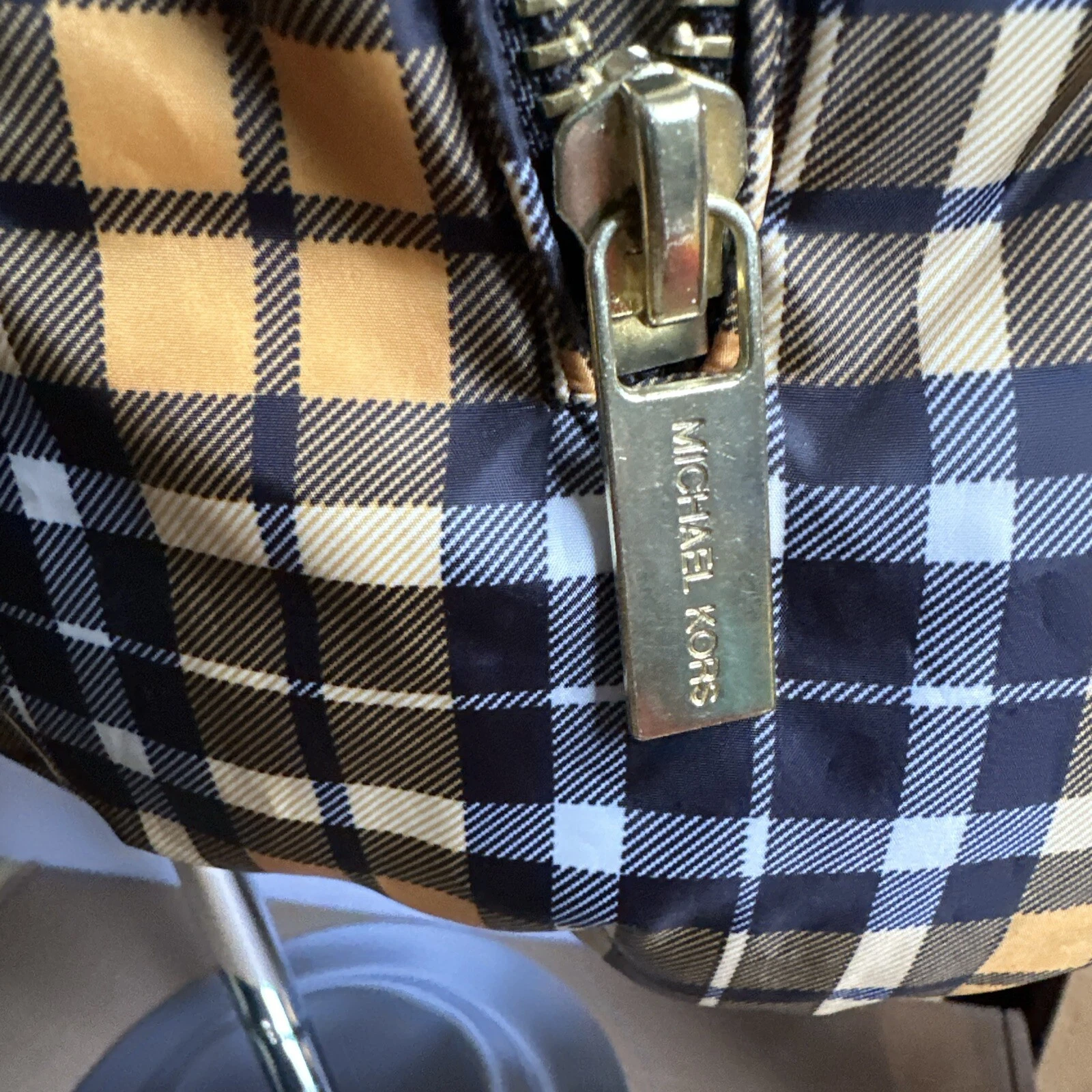 Giacca imbottita Michael Kors gialla a quadri imbottita taglia media senza cappuccio