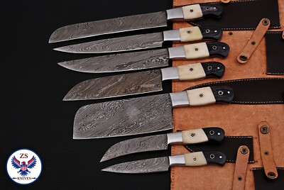 CUSTOM HANDMADE FORGED DAMASCUS STEEL CHEF KNIFE SET KITCHEN KNIVES SET ZS-48
