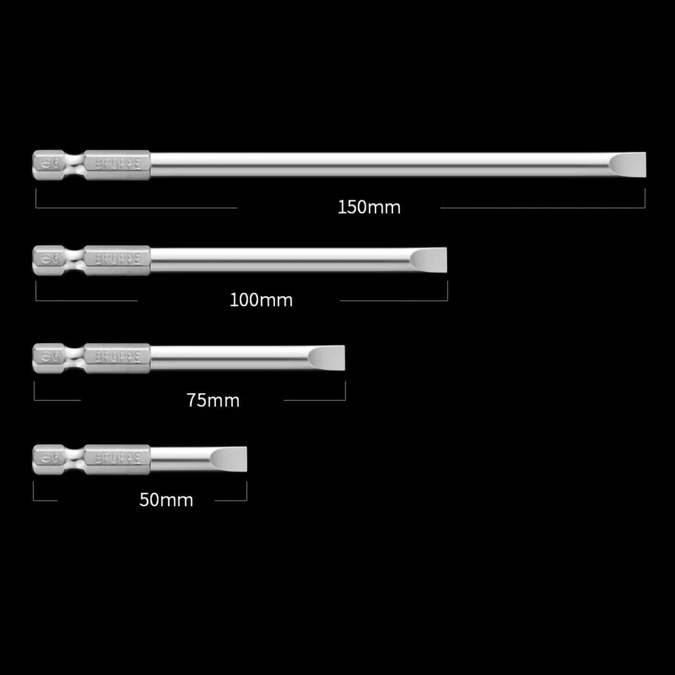 1/4" Shank Flat/Slotted Screwdriver Bits 2 2.5 3 4 5 6 Magnetic Drive Drill Bits - Image 2 of 4