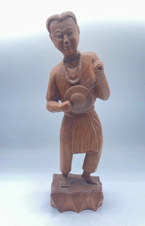 Tribal Wood Carving Oriental Eastern Character  Man Vintage 13 1/2" Statue