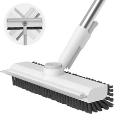 Floor Scrub Brush with Long Handle, 3 in 1 Scrape and Heavy-Duty Stiff Bristl...