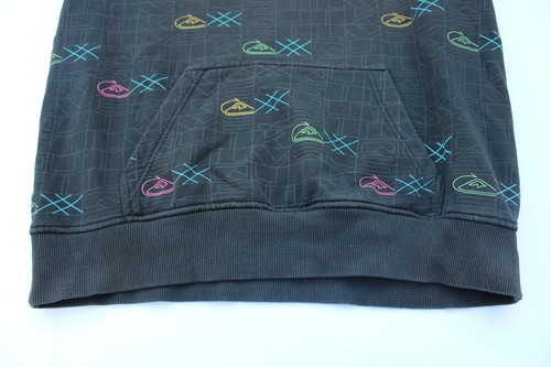 Quiksilver Hoodie Men's Size L Black Neon Multicolor Logo Pullover - Imagen 10 de 20