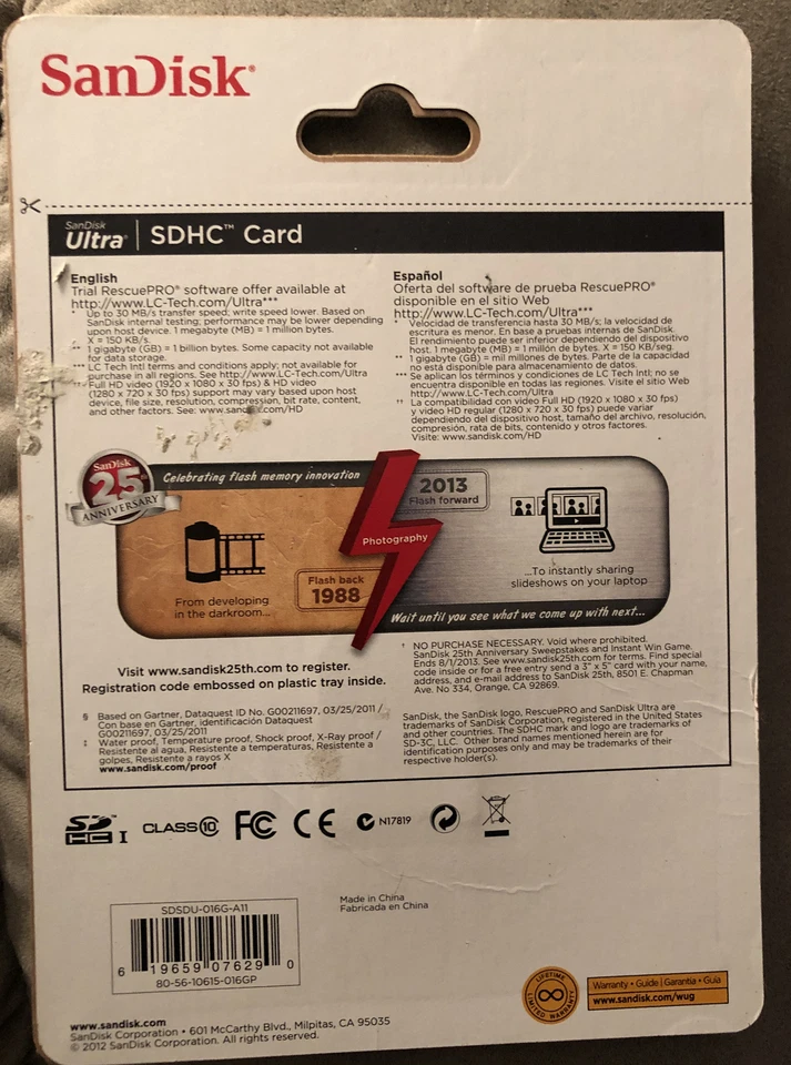 SanDisk Ultra 16GB SDHC Class 10 Flash Memory Card SDSDU-016G-A11 For Cameras - Image 2 of 2