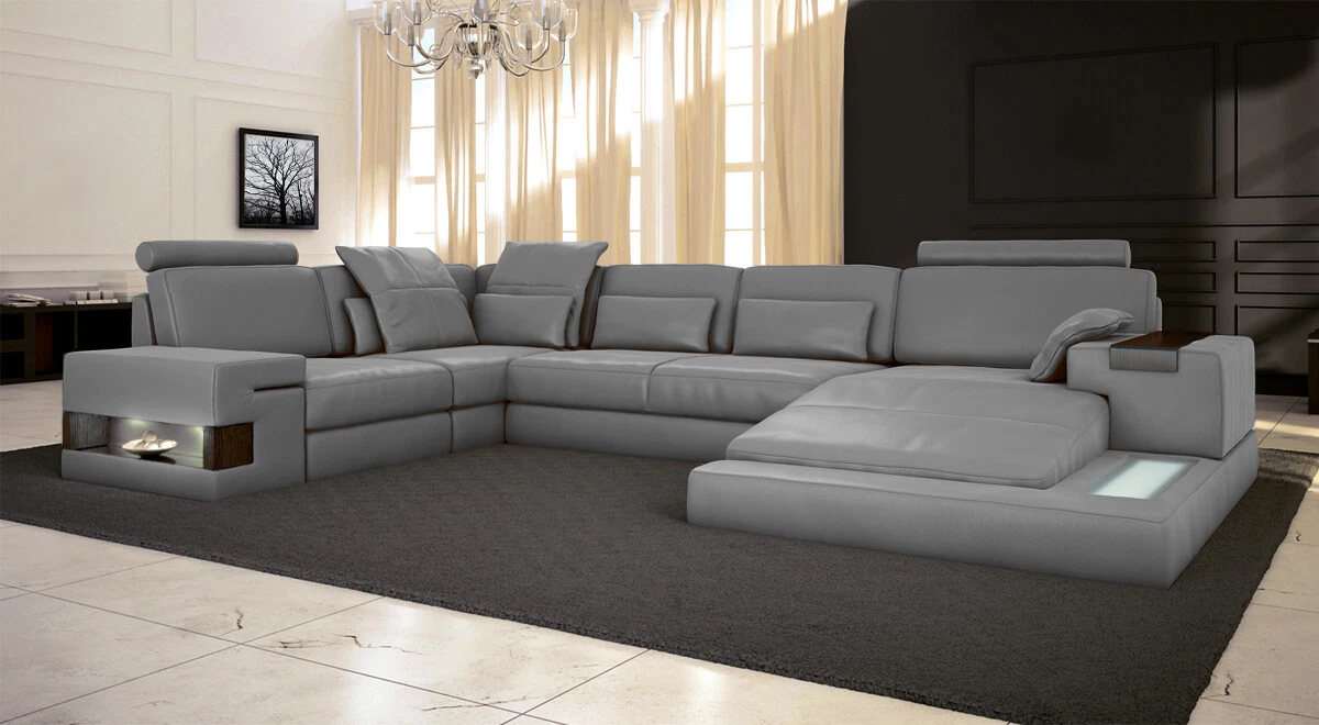 Leather Design Sofa Couch Upholstery U shape Corner Sofa Set