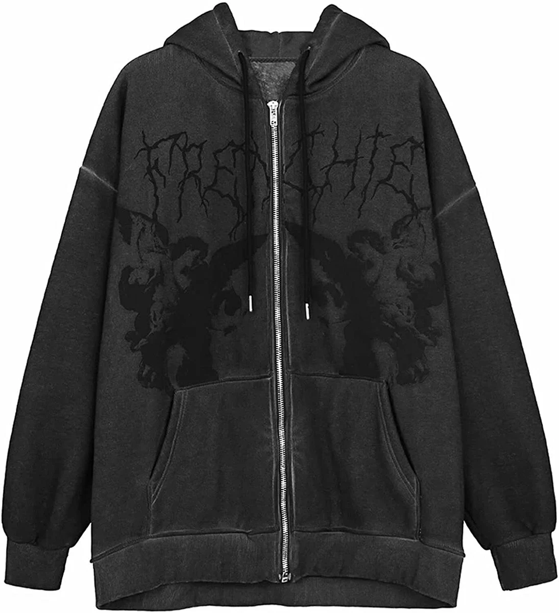 Women Man Goth Hoodie Sweatshirts Y2k Aesthetic Zip Up Jacket 90s