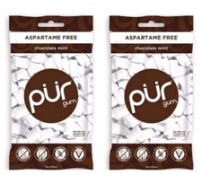 PUR Xylitol Chewing Gum CHOCOLATE MINT 55 Pieces, 2 Pack Sugarless Vegan Pure