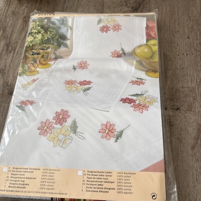 NEW RICO DESIGN Flower Design Stamped Cross Stitch 31''x31'' Tablecloth Kit 67051