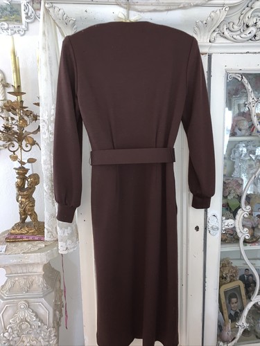 VTG Brooks Brothers Size 4 Virgin Wool Dress Brown Career Pockets Lined Belted - Picture 3 of 9
