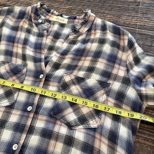 Bella Dahl Women’s Large Pink White Blue Plaid Button Down Shirt Rayon Fray Hem - Picture 5 of 9