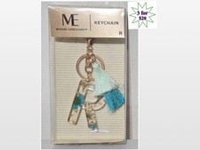 New Modern Expressions Key Chain Letter R Blue Floral Gold With Tassels