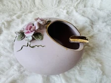 Vintage Lefton Pink Flowered ladies Ashtray