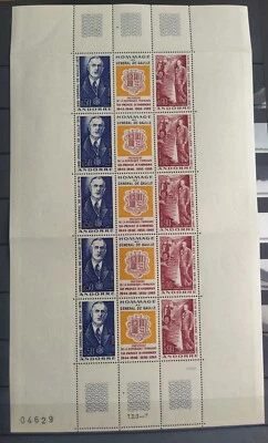 FEUILLE 5 TRIPTYQUES ANDORRE N° 225A HOMMAGE AU GÉNÉRAL DE GAULLE NEUF** 1972 - Photo 1/3
