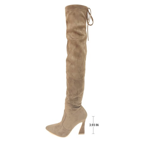 Glasur Damen elegante Overknee Stiefel seitlicher Reißverschluss mit skulpturalem Absatz - Bild 34 von 41