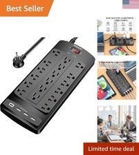 18 Outlets Surge Protector Power Strip - 6 Feet Flat Plug Heavy Duty Extensio...