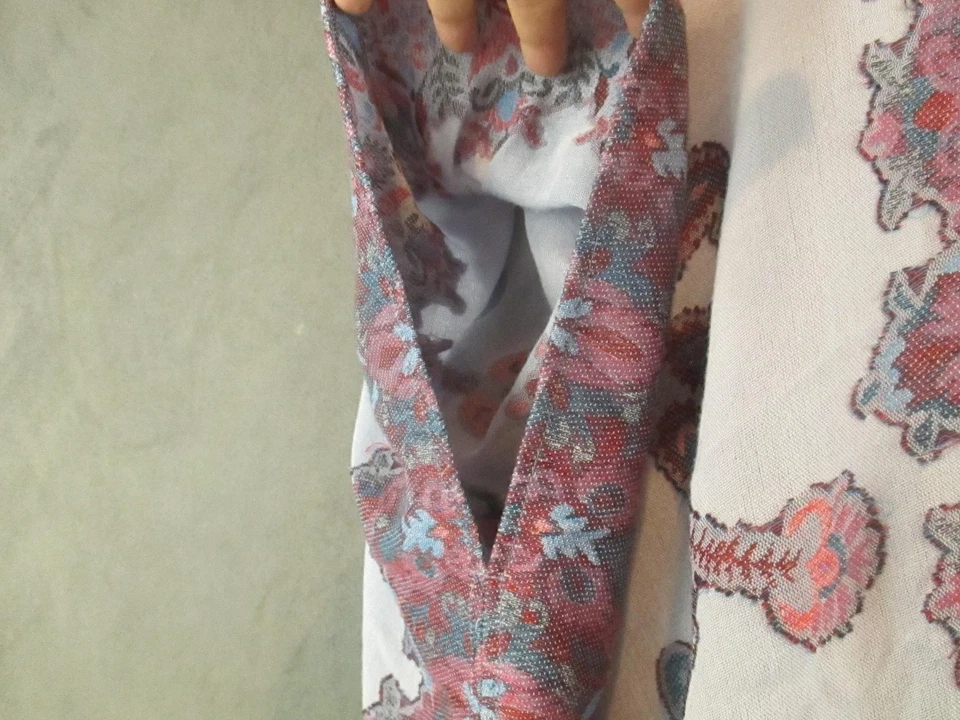 Chicos Poncho Womens One Size Gray Red Paisley Ruana Wrap Kimono Fringe Boho - Image 4 of 4