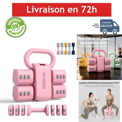 Haltères réglables 2 en 1 RYGEO - Poids de gym 1 à 5,5 kg - Fitness femmes - Photo 1/4