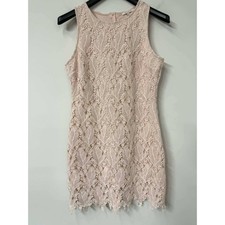 Skies Are Blue Women Medium Pink Lace Leaf Sheath Dress Sleeveless Style 97176