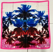NWT Vince Camuto Abstract Palms 100% Silk Square Scarf Pink White Blue #V1361500