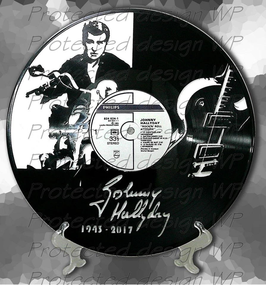 Johnny Hallyday et sa Moto Vinyle DECO PASSION-Gravure Laser sur LP - Photo 2/4