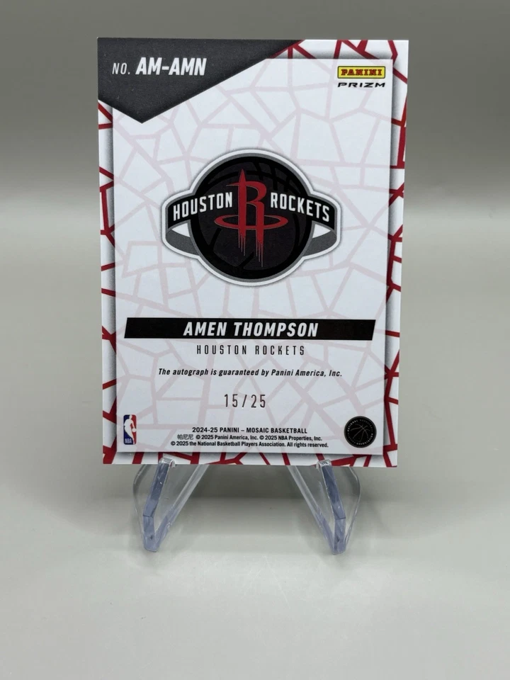 2024 Panini Mosaic AMEN THOMPSON Auto BLUE Spectris /25 FOTL Houston Rockets 🤩 - Image 2 of 2