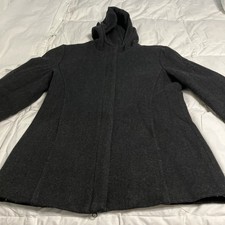 Vintage GAP Women’s Black Full Zip Wool Hooded Coat Quilt Lined Sz M EUC