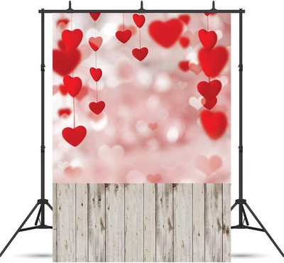 WOLADA Valentine Photography Backdrop - Red Heart Bokeh & Rustic Wood Photo Back