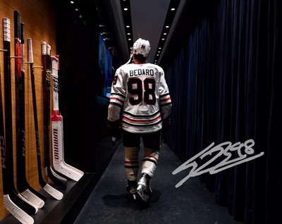 Connor Bedard Walking Down the Tunnel Blackhawks Auto 8x10 NHL Photo REPRNIT