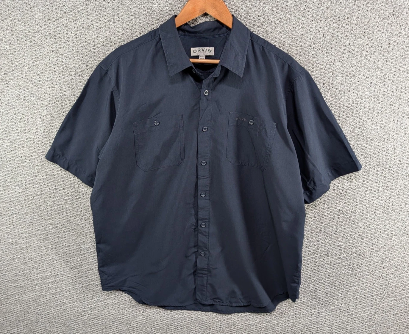 Orvis Quick Dry Short Sleeve Tech Outdoor Hiking Button Shirt Navy Blue XL