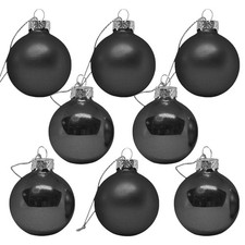 Christmas Glass Baubles 8 Pack 50mm Black Hanging Tree Decorations