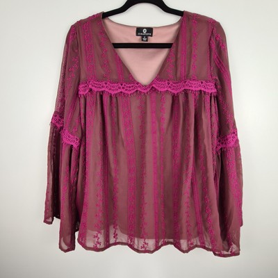 Curations Women s Top Blouse M Lace Embroidered Bell Sleeve BOHO Cottagecore