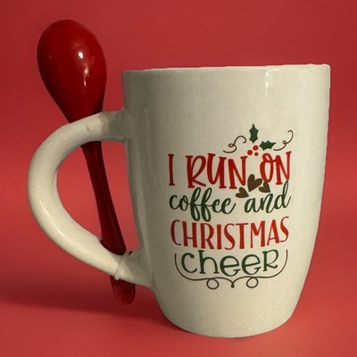 Holiday  I Run on Coffee & Christmas Cheer'' 11oz Mug w/ Spoon Cup Hot Cocoa