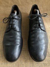 PRADA Mens Black Pebble Grain Leather Plain Toe Derby Shoes Size UK 10 || US 11