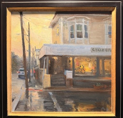 Kyle Ma - Original Oil Painting on OP DLX Linen -  Bike Shop  Framed