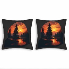 Set of 2 18x18in Throw Pillow Covers - Elegant Forest Sunset Design