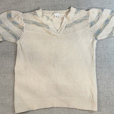 Daily Thread Women s Medium Cream Knit Short Sleeve Sweater Casual Pullover