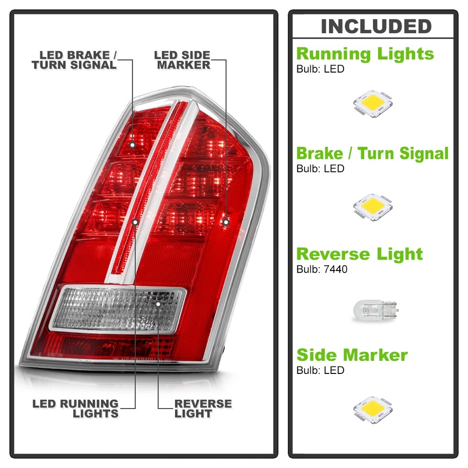 For 2011-2014 Chrysler 300 w/Chrome Accent LED Tail Light Brake Lamp - Passenger - Image 4 of 4