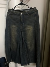 Vintage-Style Denim Maxi Skirt with Raw Hem and Faded Wash