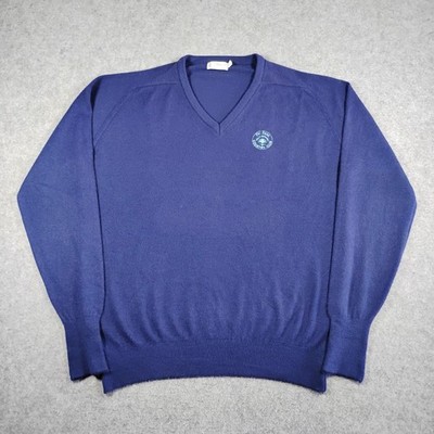 Vintage Almorett Mens XL V-Neck Sweater Navy Blue De Anza Country Club USA