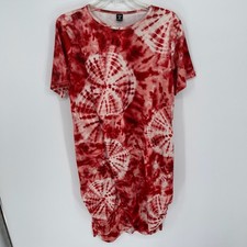 Shein Curve Women's Red White Tie Dye Tulip Ruched Hem T-Shirt Dress Size 0XL
