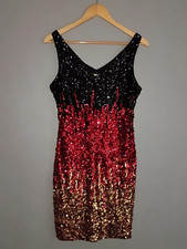 PRETTY GUIDE V-back All Over Sequin Party Holiday Dress Sleeveless Med Black Red