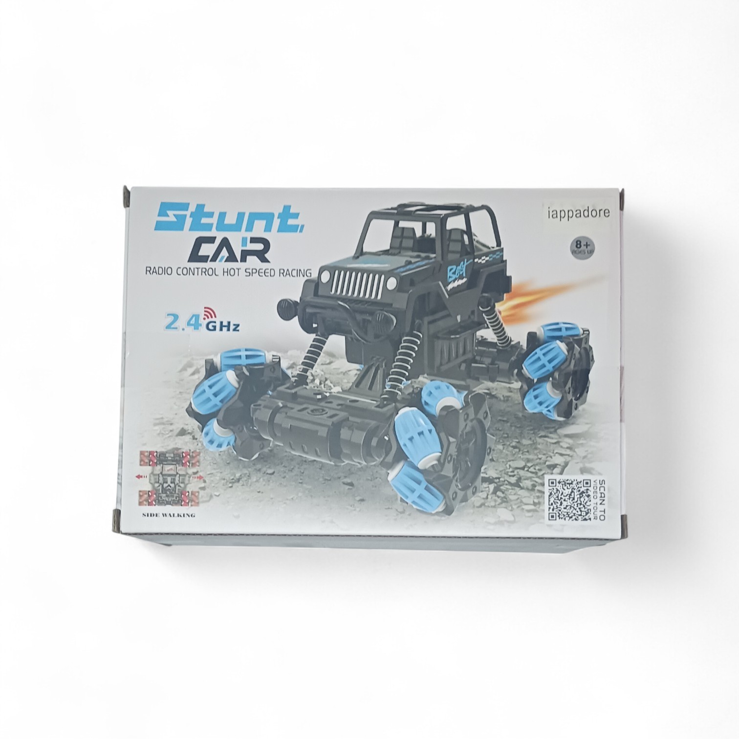 A iappadore RC Stunt Car. It is a remote-control toy vehicle