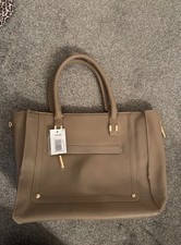 Damen Henkeltasche Taupe Kunstleder Reißvers...