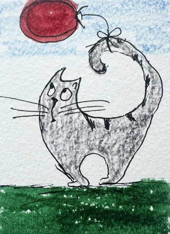 Original ACEO Painting Cat Miniature Art Card By Carole Collins M14