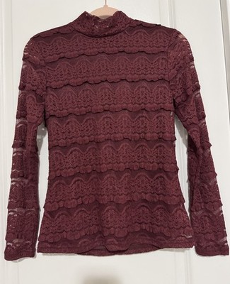 Cupio Blush Turtlenecks Lace Long Sleeve Women's Size Small