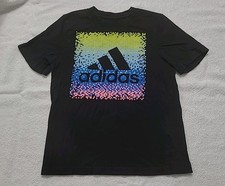 Adidas Boys Size 5 Black Short Sleeve T-Shirt Graphic Print Logo Cotton Blend