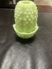 VTG Fenton Glass Uranium Lime Satin Hobnail 5" Fairy Lamp Light W/Original Tag