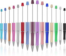 15 PCS Beadable Pens, Beadable Pens Bulk Colored Plastic, Black Ink Beaded Pens