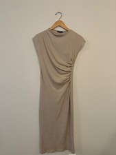Zara Taupe Ribbed Ruched Maxi Dress Women’s Medium