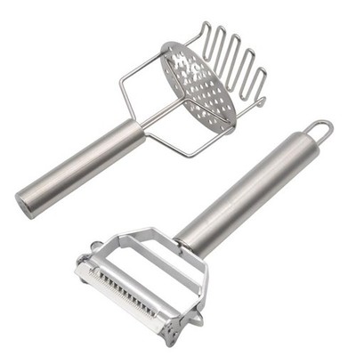 MASALACO 3-in-1 Multi-Peeler Stainless Steel Potato Masher large, Silver